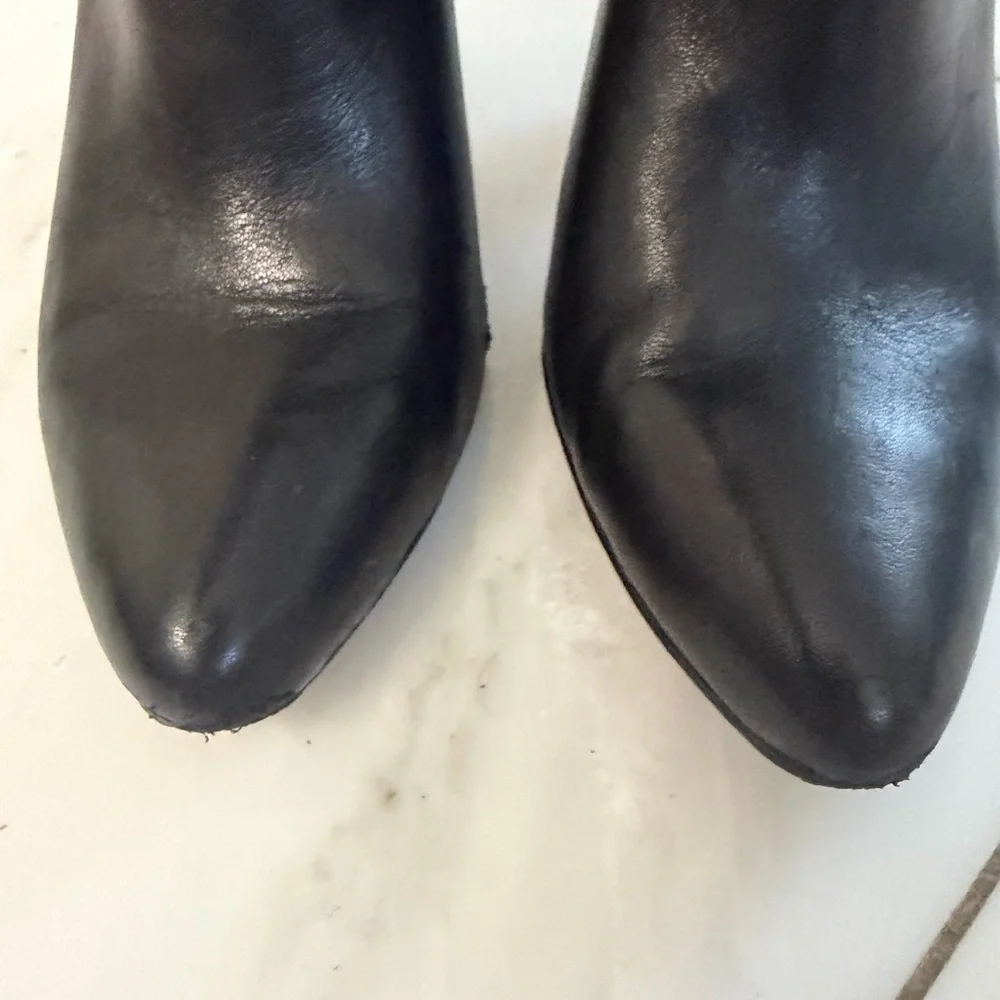 Joie womens 6-6.5 euro 36.5 black soft leather cone heel almond toe midcalf boot - Picture 4 of 9